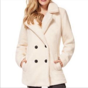 Dex Double Breasted Teddy Pea Coat Size Extra Small Off White Winter Coat